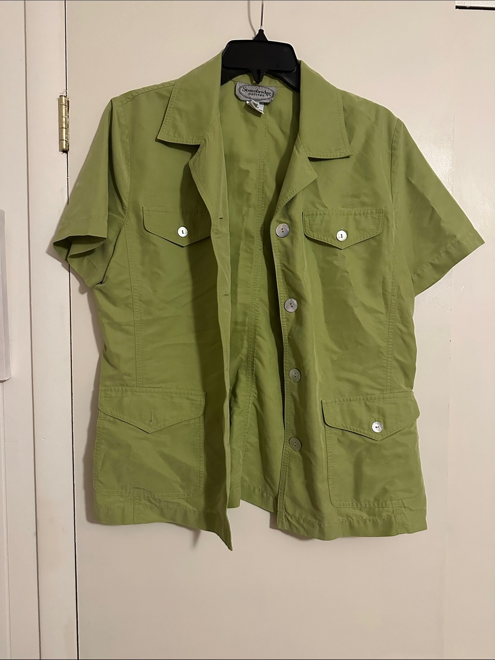 Short-Sleeve Olive Green Button-Front Utility Shirt